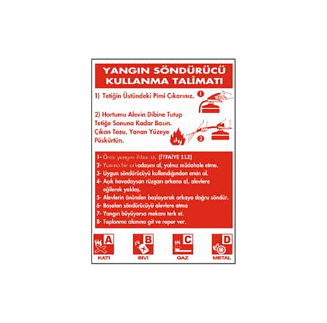 TKS 366 Yangın Söndürücü Kullanma Talimatı Levhası