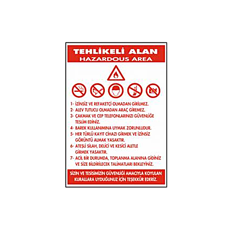 TKS 370 Tehlikeli Alan Uyarı Levhası (Hazardous Area)
