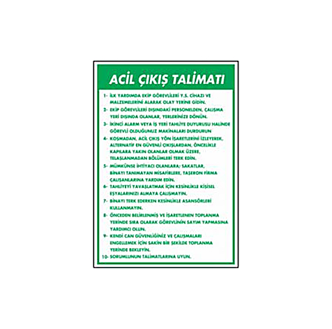 TKS 371 Acil Çıkış Talimatı Levhası