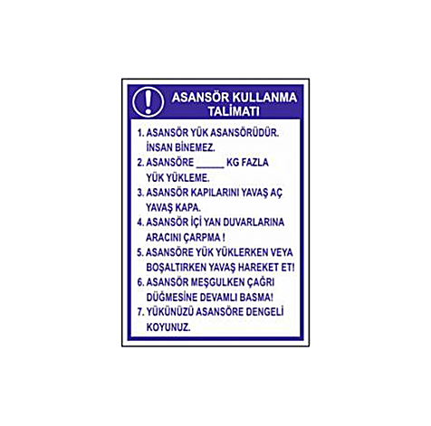 TKS 374 Asansör Kullanma Talimatı Levhası