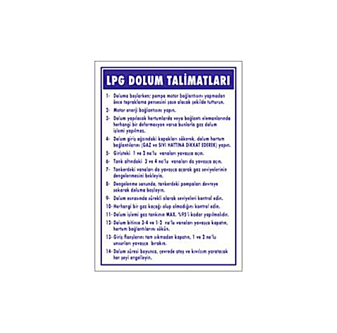 TKS 377 LPG Dolum Talimatları Levhası