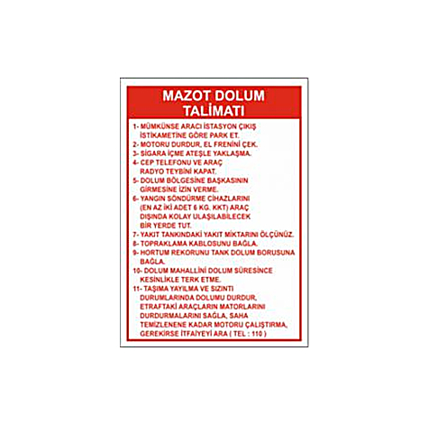 TKS 383 Mazot Dolum Talimatı Levhası