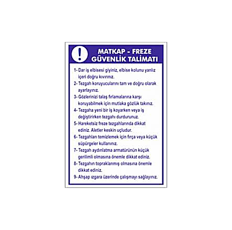 TKS 386 Matkap - Freze Güvenlik Talimatı Levhası
