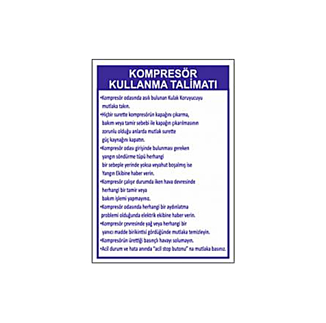 TKS 387 Kompresör Kullanma Talimatı Levhası