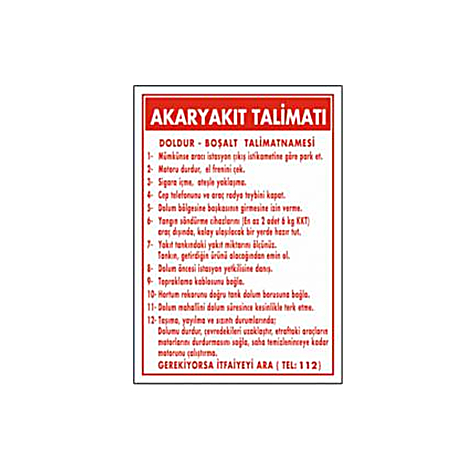 TKS 391 Akaryakıt Doldur-Boşalt Talimatı Levhası