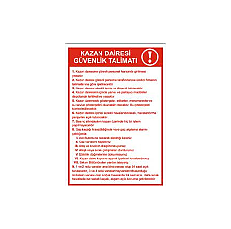 TKS 392 Kazan Dairesi Güvenlik Talimatı Levhası