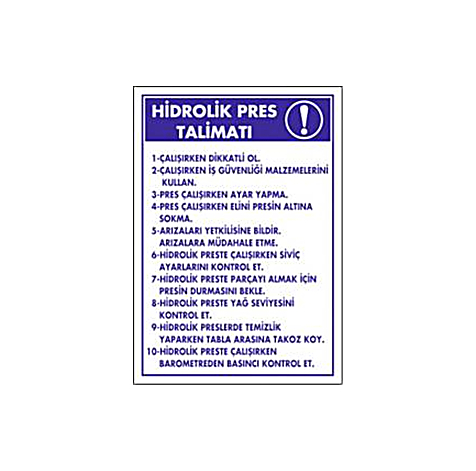TKS 393 Hidrolik Pres Talimatı Levhası